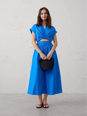 Banana Republic Cobalt Blue Midi Dress with Cutout Waist